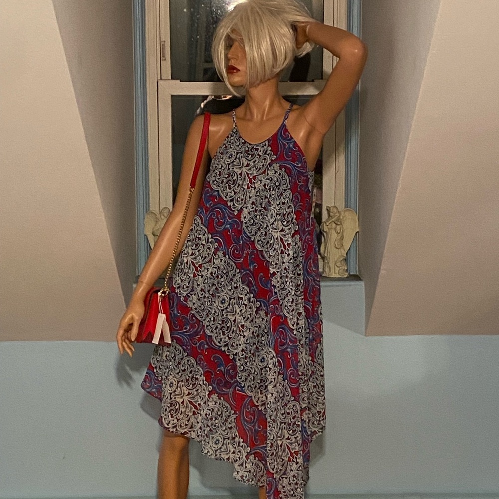 SUMMER DRESS by INC STRAPPY RED, WHITE & BLUE Hi Lo Lined Slip on NWT - Picture 3 of 8